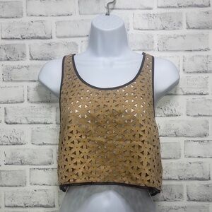 UK French Connection Laser Cut Crop Faux Suede Racerback Top XS
